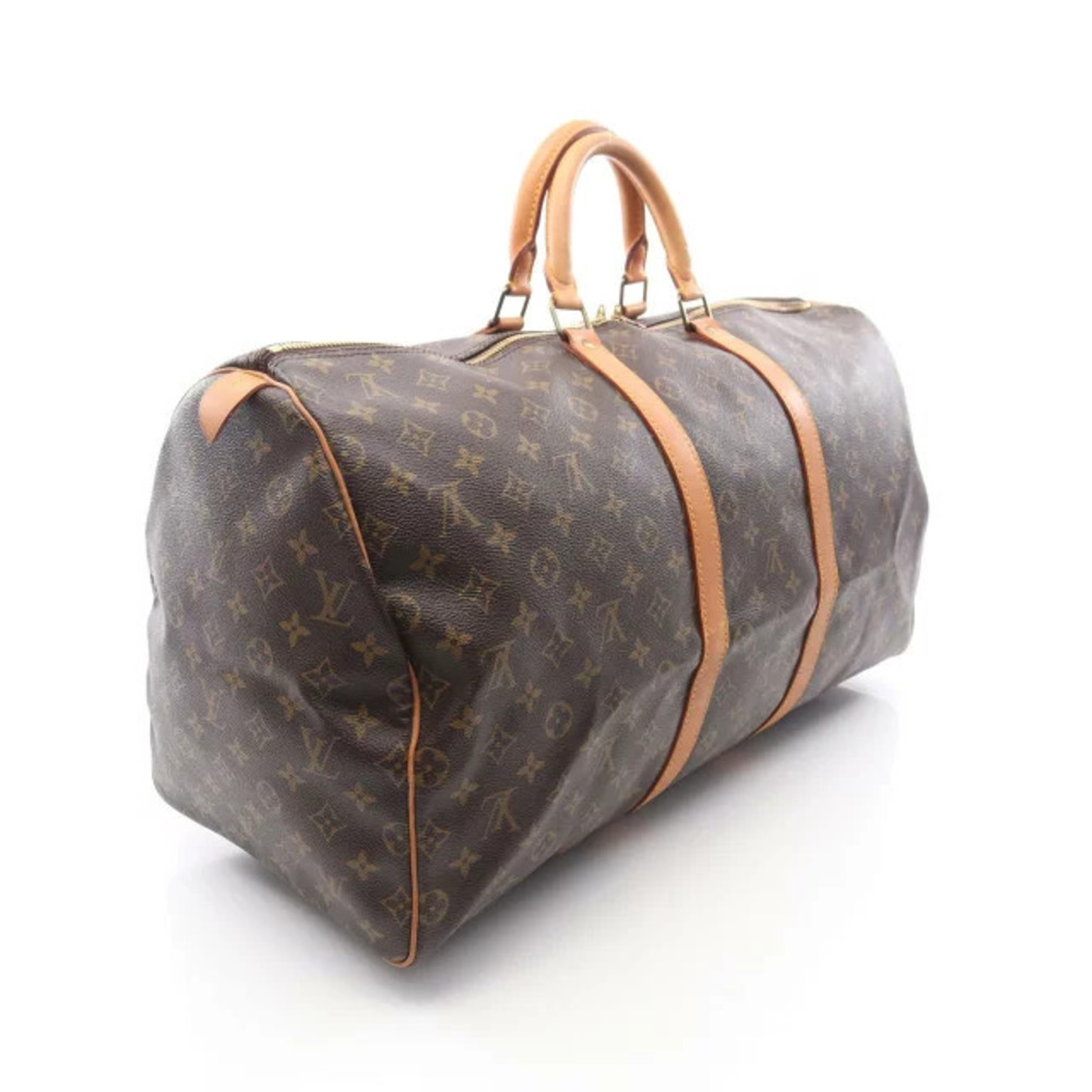 Louis Vuitton Monogram Brown Canvas Bag Boston Keepall Leather Brown